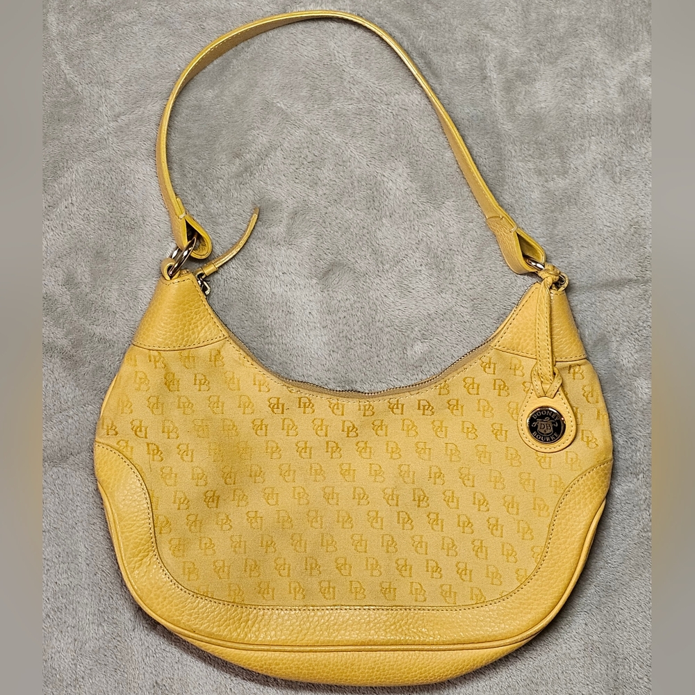 Dooney and Bourke Vintage‎ Leather Yellow Monogram Canvas Single Strap Handbag